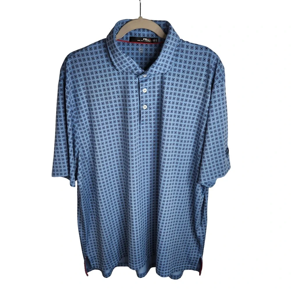 RLX Ralph Lauren Polo Shirt Men's XL Blue‎ Geometric Golf Performance Wicking